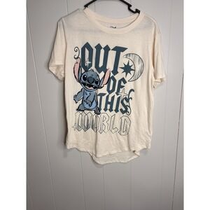 Womens XL 15-17 Disney STITCH Out Of This World Graphic Ivory T-Shirt New C magi